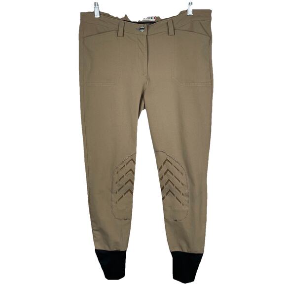 Animo Equestrian Breeches Ladies IT 46 US 14 Khaki Knee Patch Grip Riding Pants - Picture 1 of 10